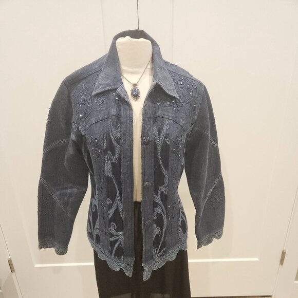 VINTAGE SEQUINED EMBROIDED DENIM JACKET - Picture 1 of 10